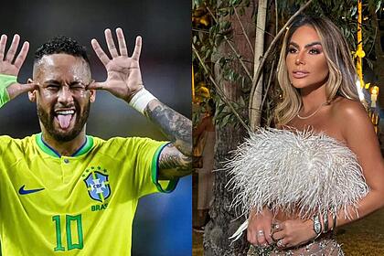 Montagem de Neymar fazendo careta ao lado da modelo Jamile
