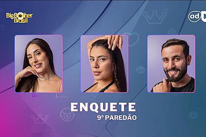 Deniziane, Fernanda e Matteus na arte da enquete do 9º Paredão do BBB 24