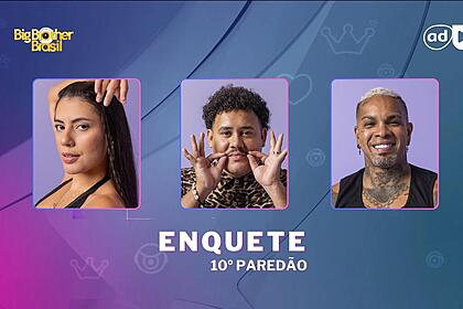 Fernanda, Lucas Henrique e Rodriguinho na arte da enquete do 10º Paredão do BBB 24