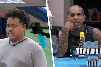 Lucas Henrique arruma o armário da Xepa enquanto Rodriguinho observa o brother no BBB 24
