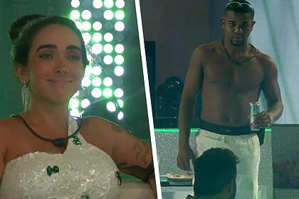 Giovanna sorrir para Davi na Festa do BBB 24