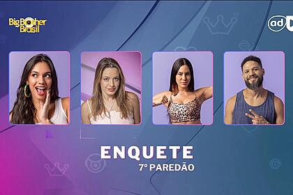 Alane, Beatriz, Isabelle e Juninho na arte da enquete do 7º Paredão do BBB 24