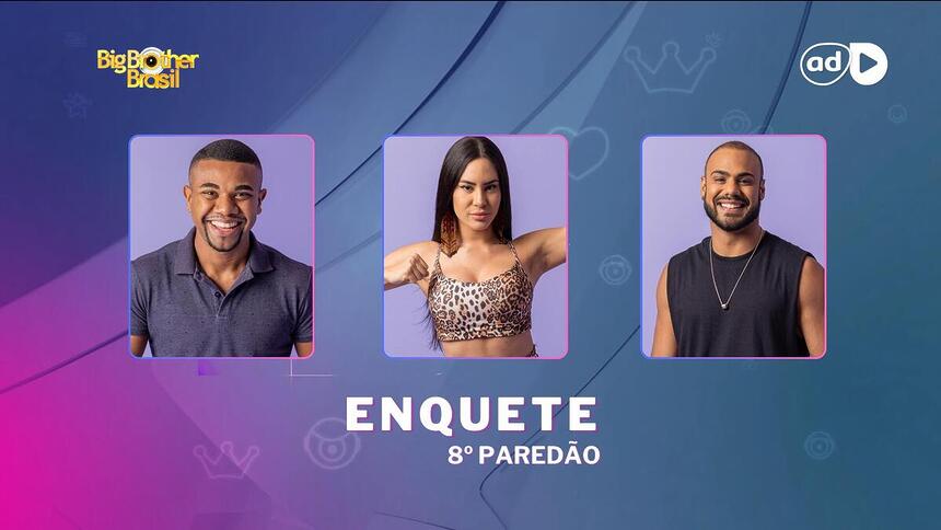 Davi, Isabell e Marcus Vinicius na arte da enquete do 8º Paredão do BBB 24