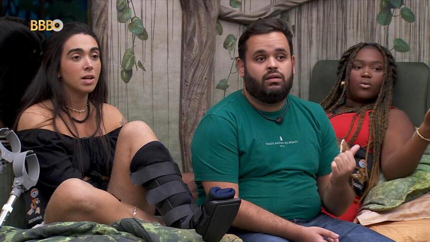 Giovanna, Michel e Raquele no quarto Gnomo do BBB 24
