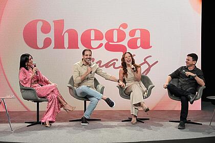 Rogerio Pallata, Regina Volpato, Paulo Mathias e Michelle Barros na coletiva do Chega Mais
