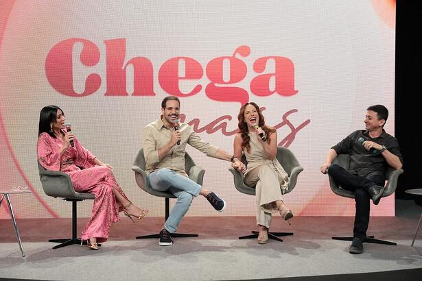 Rogerio Pallata, Regina Volpato, Paulo Mathias e Michelle Barros na coletiva do Chega Mais