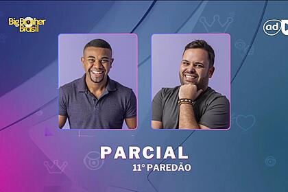Davi e Michel na na arte de parcial da enquete do 11º paredão do BBB 24