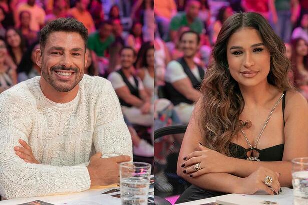 Cauã Reymond e Simone Mendes na bancada de jurados do Dança dos Famosos do Caldeirão