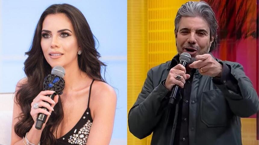 Daniela Albuquerque e João Kléber em uma montagem em programa das RedeTV!