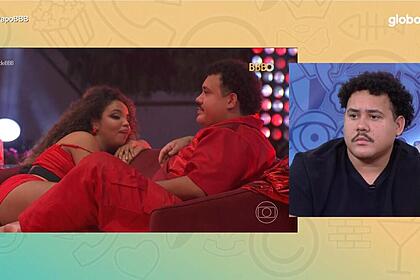 Davi assistindo as cenas dele com Pitel no Bate-Papo BBB