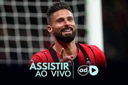 Giroud na arte onde assistir ao jogo Milan x Roma, pela Liga Europa