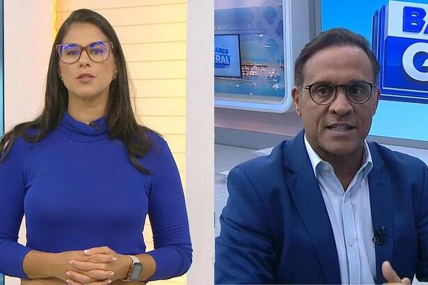 Jessica Senra apresentando o Bahia Meio Dia e Zé Eduardo apresentando o Bahia Meio Dia