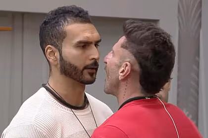 Brenno e guipa cara a cara, em trecho da treta de a grande conquista