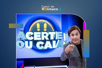 Tom Cavalcante no cenário do Acerte ou Caia da Record na arte da Coluna do Vannucci