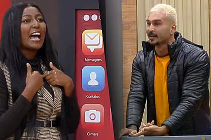 Edlaine e brenno em uma montagem na a grande conquista