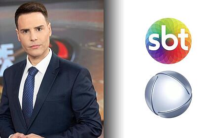Luiz Bacci ao lado do logo da Record e do SBT