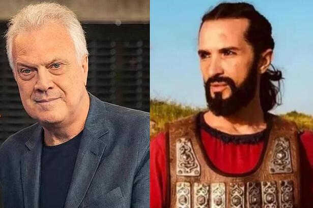 Pedro Bial e Jeff Machado em uma montagem