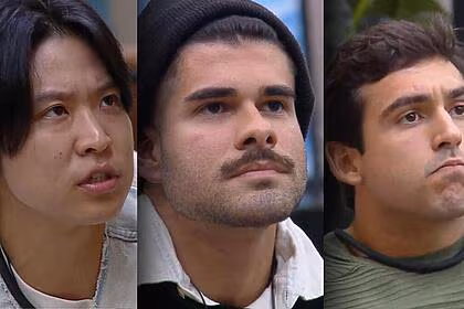 Cel, de albú e hadad sentados no sofá da mansão na zona de risco do a grande conquista 2