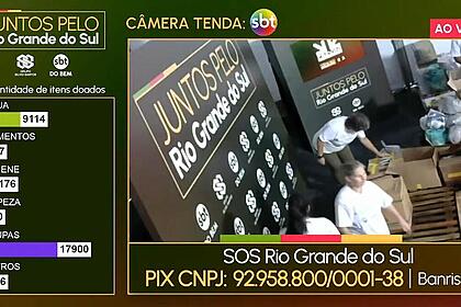 Câmeras do SBT do Bem mostram galpão de doações do Rio Grande do Sul