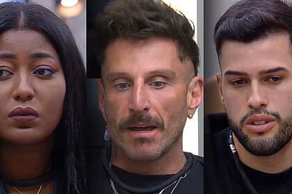 Edlaine, guipa e kaio sentados no sofá do a grande conquista 2