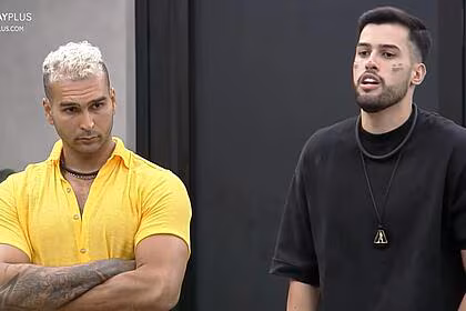 Brenno e kaio delegando atividades na mansão de a grande conquista