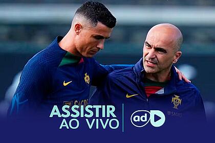 Cristiano Ronaldo e Roberto Martiniz na arte onde assistir ao jogo Geórgia x Portugal, pela Eurocopa