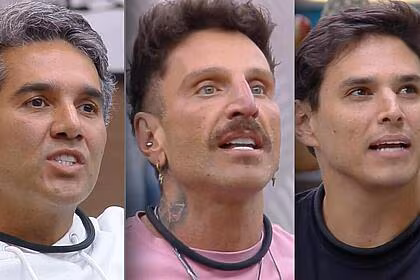 Fernando, guipa e bruno cardoso sentados no sofá da mansão do a grande conquista na formação da sexta zona de risco