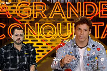 Bruno cardoso participando do o grande react, juntamente com lucas selfie