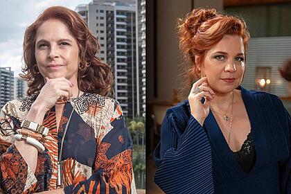 Drica Moraes com a mão na boca e Isabel Teixeira com a mão na nuca em bastidores de gravações na TV Globo