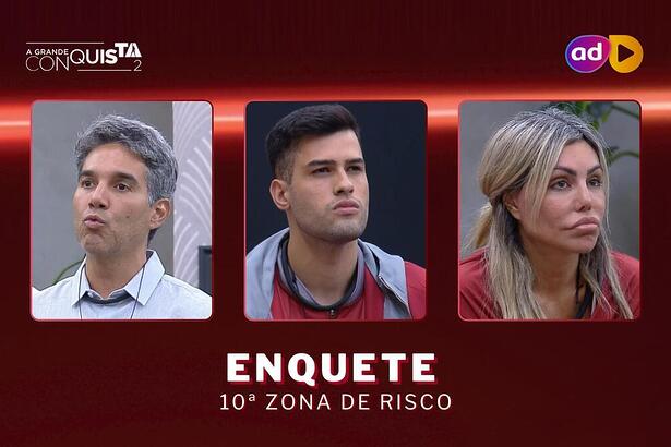 Fernando, Kaio e Lizi na arte da enquete da 10ª Zona de Risco do A Grande Conquista