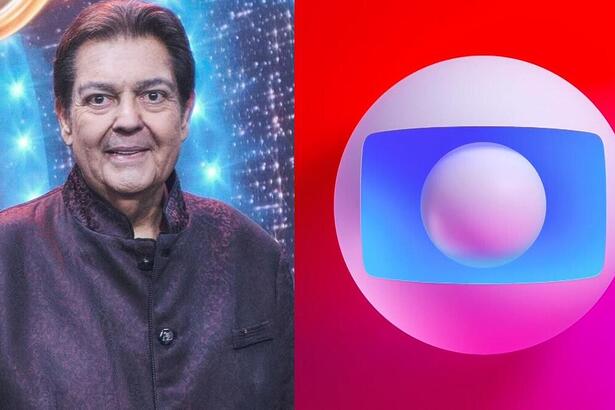 Faustão e o logo da Globo em uma montagem