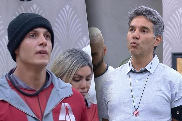 Fellipe de gorro na cabeça conversa com Rachel Sheherazade e anuncia Fernando na Zona de Risco, que faz bico na sala da Mansão