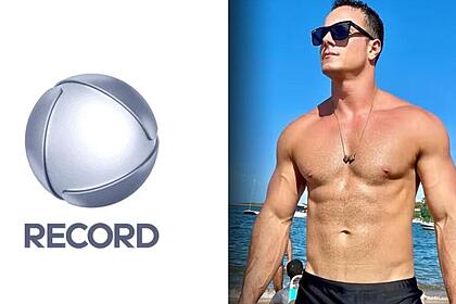 Montagem do logo da record ao lado de fellipe