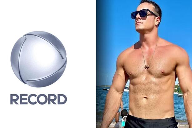 Montagem do logo da RECORD ao lado de Fellipe
