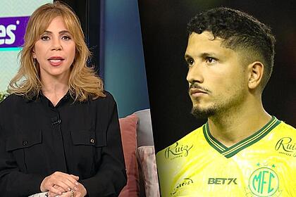 Keila jimenez no cenário do hoje em dia da record, divide tela com o jogador yuri lima, ez de iza