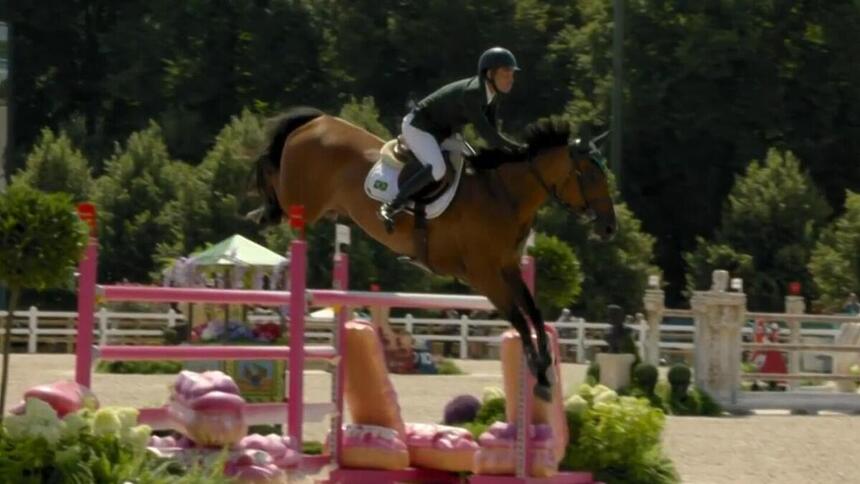 Pedro Veniss e o seu cavalo na prova de hipismo da Olimpíada