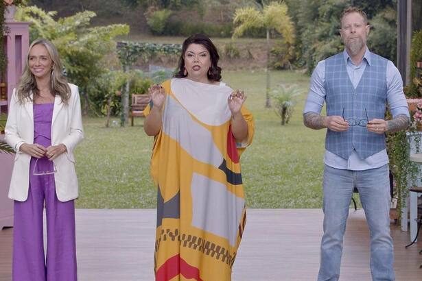 Fabiana Karla, André Mifano e Carole Crema no Bake Off Brasil