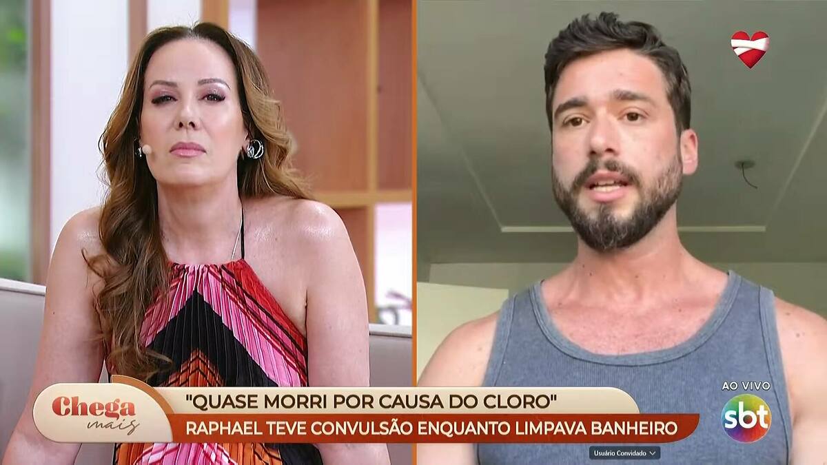 Regina Volpato e Raphael Voolk em trecho de entrevista ao Chega Mais