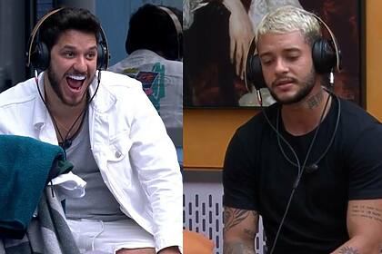 Lucca e Nick Cruz com o fone de ouvido, em uma montagem no Estrela da Casa