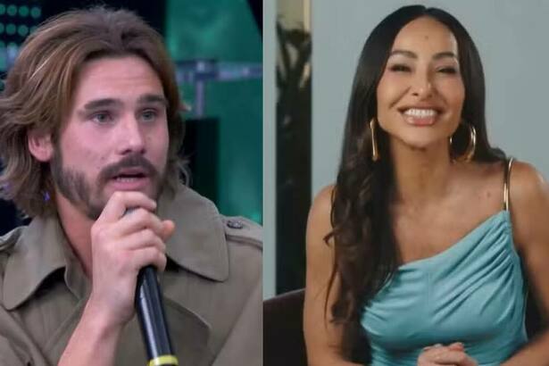 Nicolas Prattes e Sabrina Sato em uma montagem no Domingão