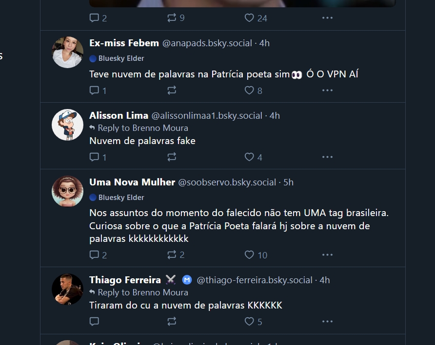 Usuários do Bluesky criticam nuvem de palavras do Encontro 