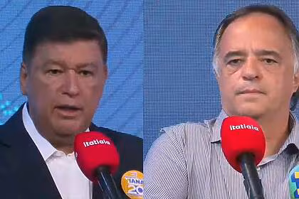 Carlos Viana e Mauro Tramonte em trechos do debate na Itatiaia