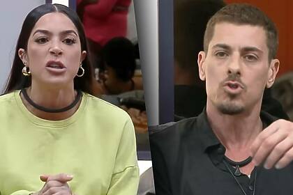Luana e Sacha em montagem com trecho da discussão na quarto de A Fazenda
