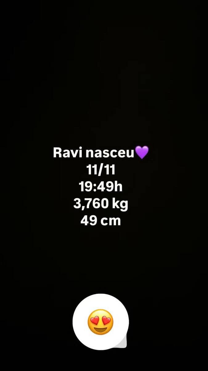 Eliezer anunciou o nascimento de Ravi no Instagram
