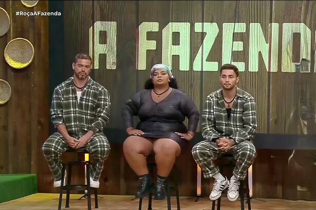 Sidney Sampaio, Flora, e Gui Vieira no banquinho da 11ª Roça de A Fazenda 16