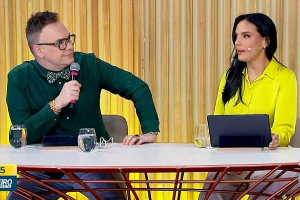 Felipeh Campos e Márcia Dantas sendo na bancadas do Primeiro Impacto