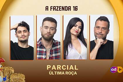 Gui, Yuri, Vanessa e Juninho na arte da última roça de A Fazenda 16