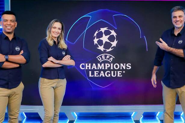 Luiz Alano, Nadine Basttos e Mauro Beting no estúdio da Liga dos Campeões no SBT