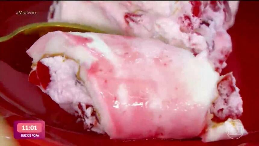 Garfo parte Doce de Cereja da Ana Maria Braga no prato do Mais Você