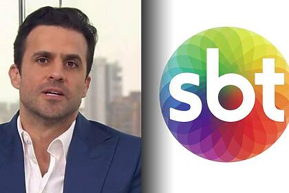 Pablo Marçal ao lado do logo do SBT em montagem